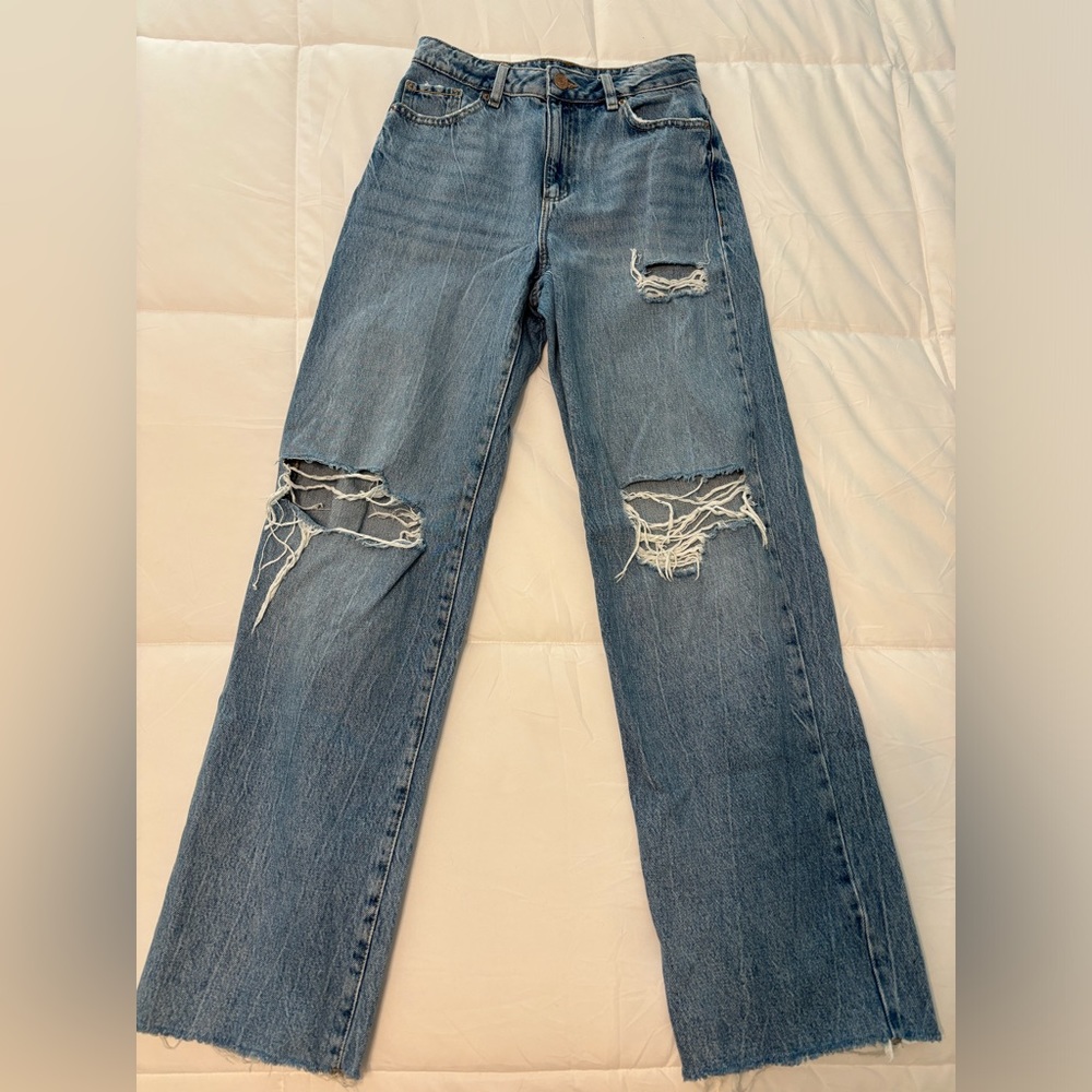 Garage wide leg distressed denim